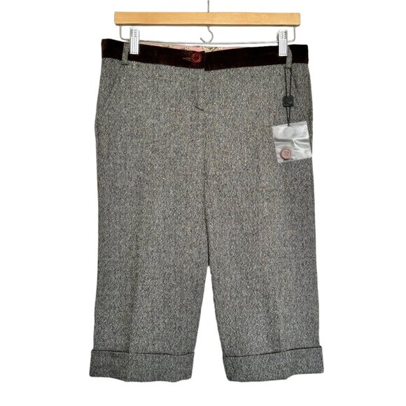 NWT D&G Dolce & Gabbana Short Capri Pants Sz 4 Brown Wool Tweed Cuffed Preppy - Picture 2 of 13